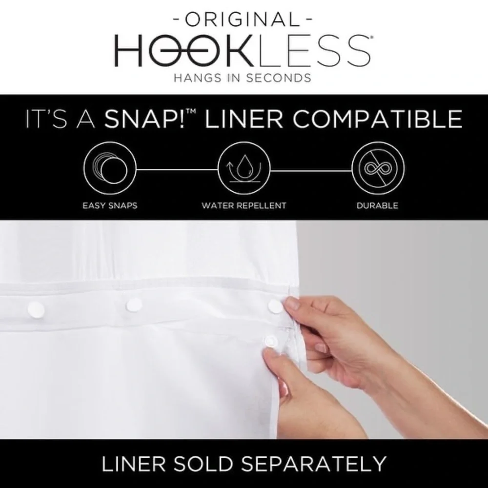 Hookless Waffle Stripe 2-in-1 Shower Curtain Sheer Top Window Flex-on Rings
